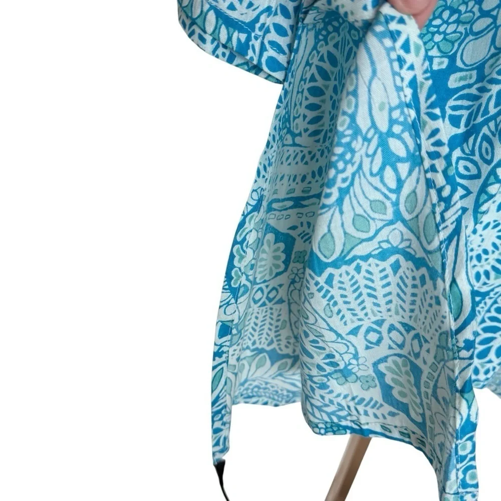ANAYA Women's XL Blue Paisley Tunic Dress V-Neck Long Sleeve Casual Cotton Beach - Picture 6 of 12